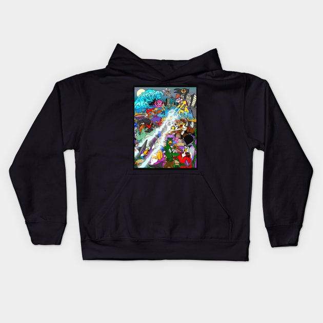 DW Tribute - Justice Ducks vs. Fearsome Five by Vagabond The Artist Kids Hoodie by VagabondTheArtist